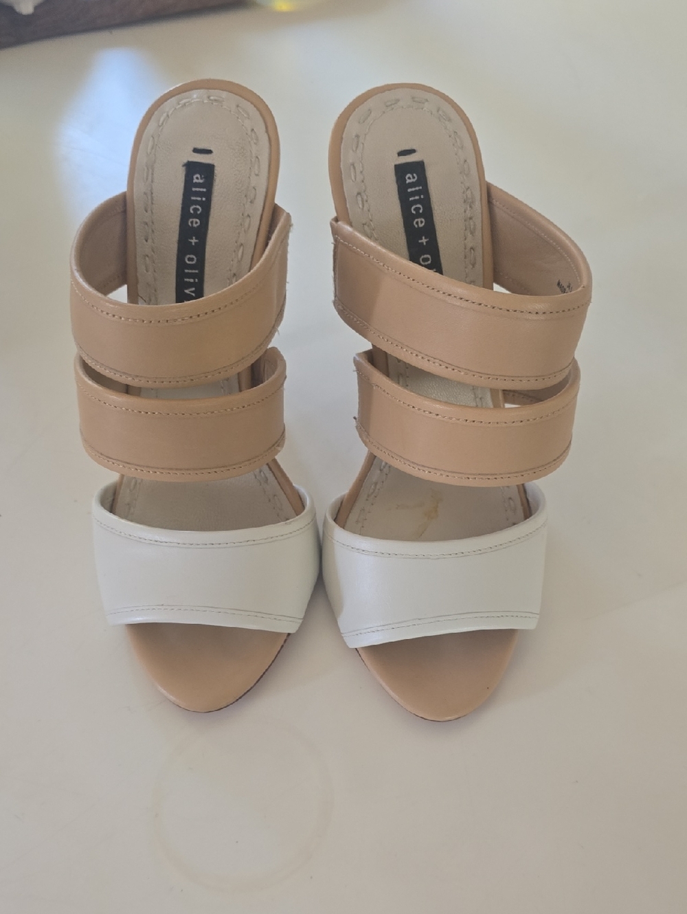 Alice + Olivia Two-Tone Nude and White Strappy Heeled Sandals